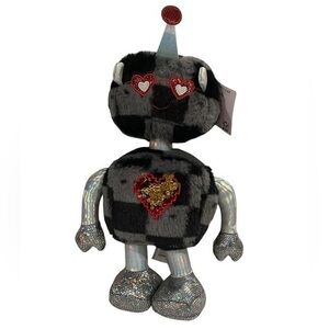 NEW Valentine's Day Plush Robot Walmart Heart Sequins Black Silver 15" Robot